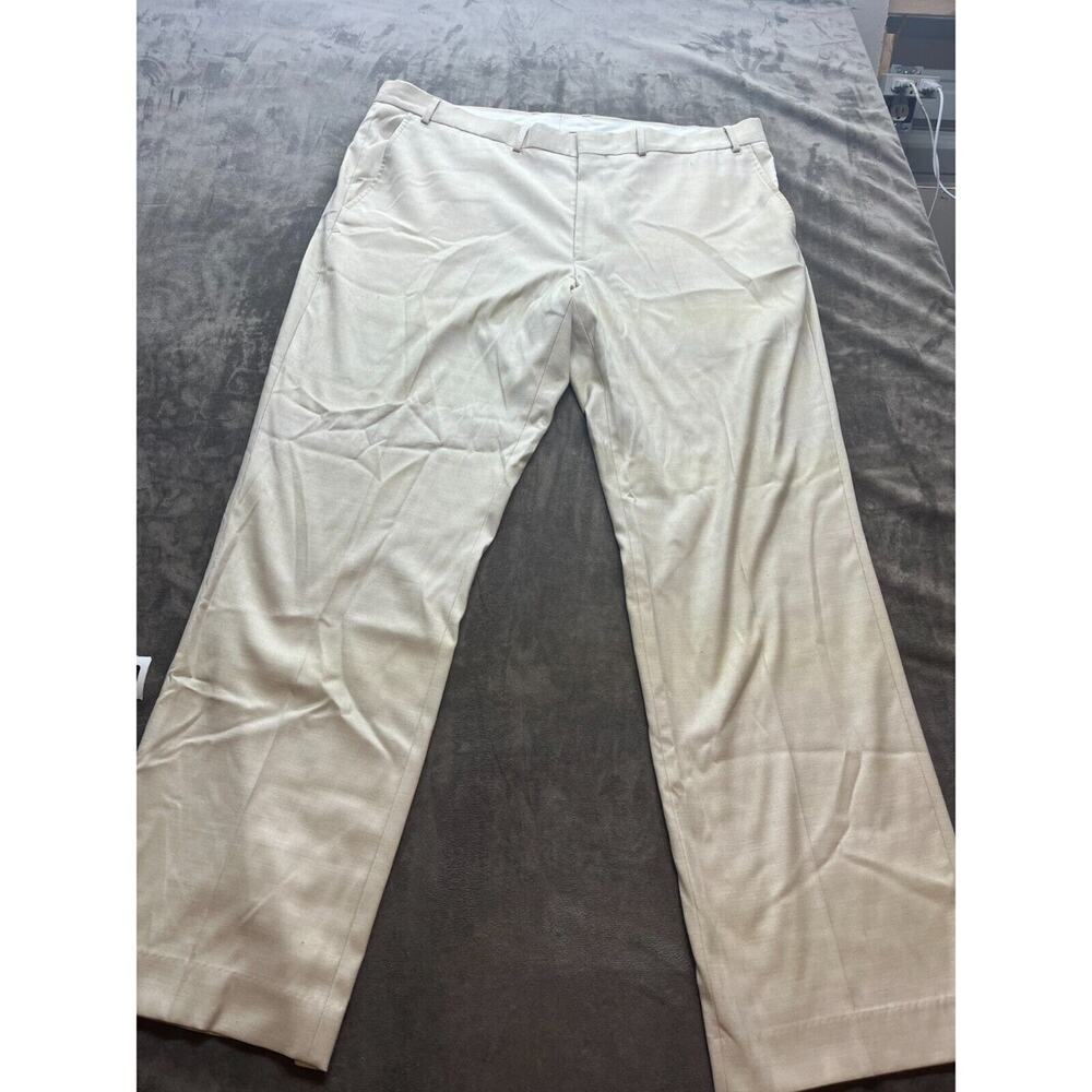 Kenneth Cole NY Solid Beige Men's Flat Front Cotton Dress Pants 40x32